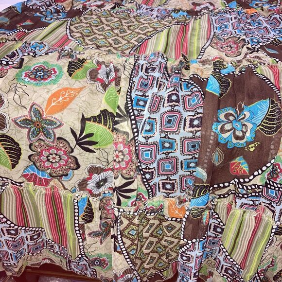 Studio 1940 Skirt Women Medium Boho Patch Teal Brown Maxi Long Tiered - Picture 6 of 6